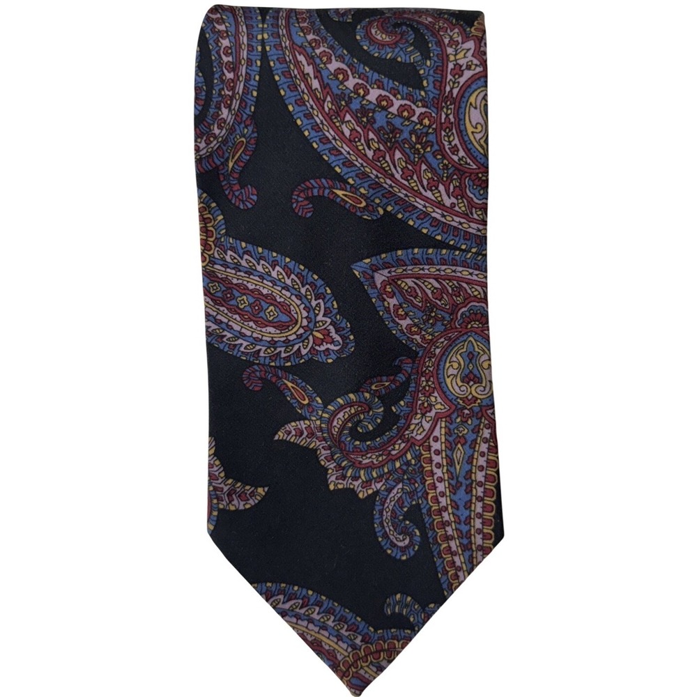 Vintage Oscar de la Renta Paisley Tie Made USA‎ Black Red Blue Necktie